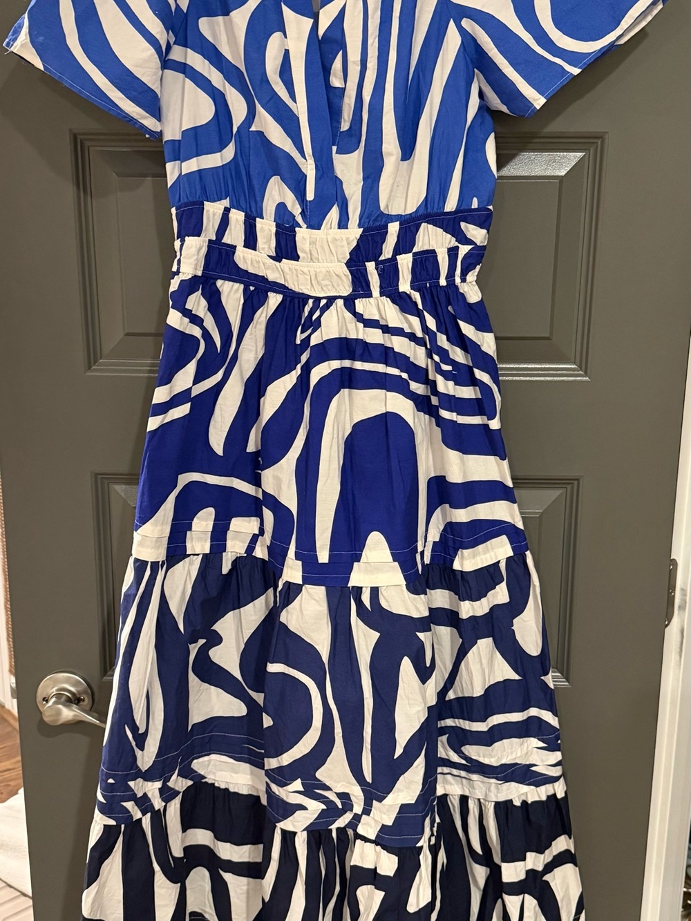 Anthropologie Somerset Slate Blue & White Abstract Tiered Maxi Dress - Picture 4 of 4